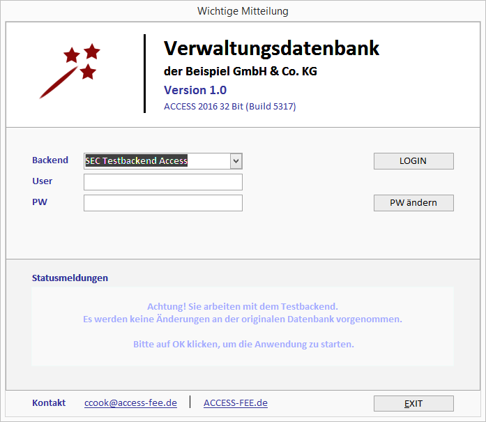 Access Anwendung Login Bild